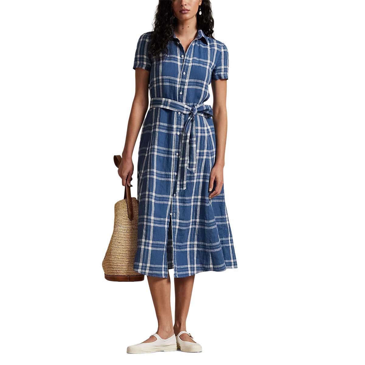 Polo Ralph Lauren Belted Striped Linen Shirtdress